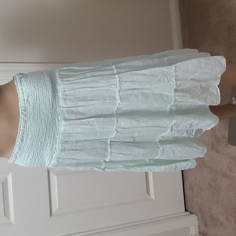 Kaaku free size smocked waist tiered mint cottagecore skirt lined